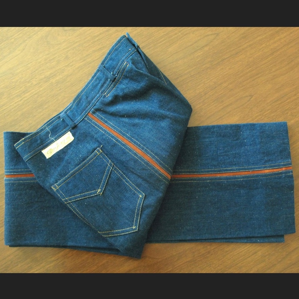 70s jeans vintage Mr Blackwell designer indigo denim high waisted wide leg 1970s